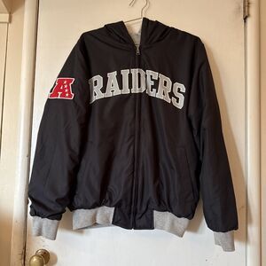 Las Vegas Oakland Raiders NFL Zip Up Reversible Hooded Jacket Black Men's Large